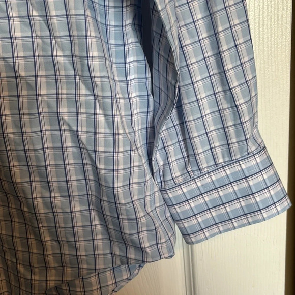 Neiman Marcus men’s blue plaid long sleeve button down shirt size 16 - Picture 4 of 8